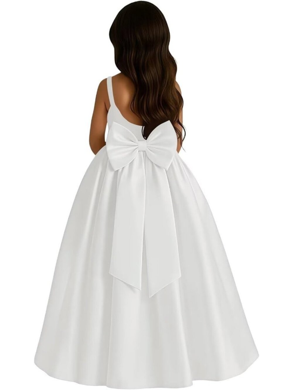 Elegant Satin Flower Girl Dress with Big Bow | Sleeveless A-Line Ball Gown for